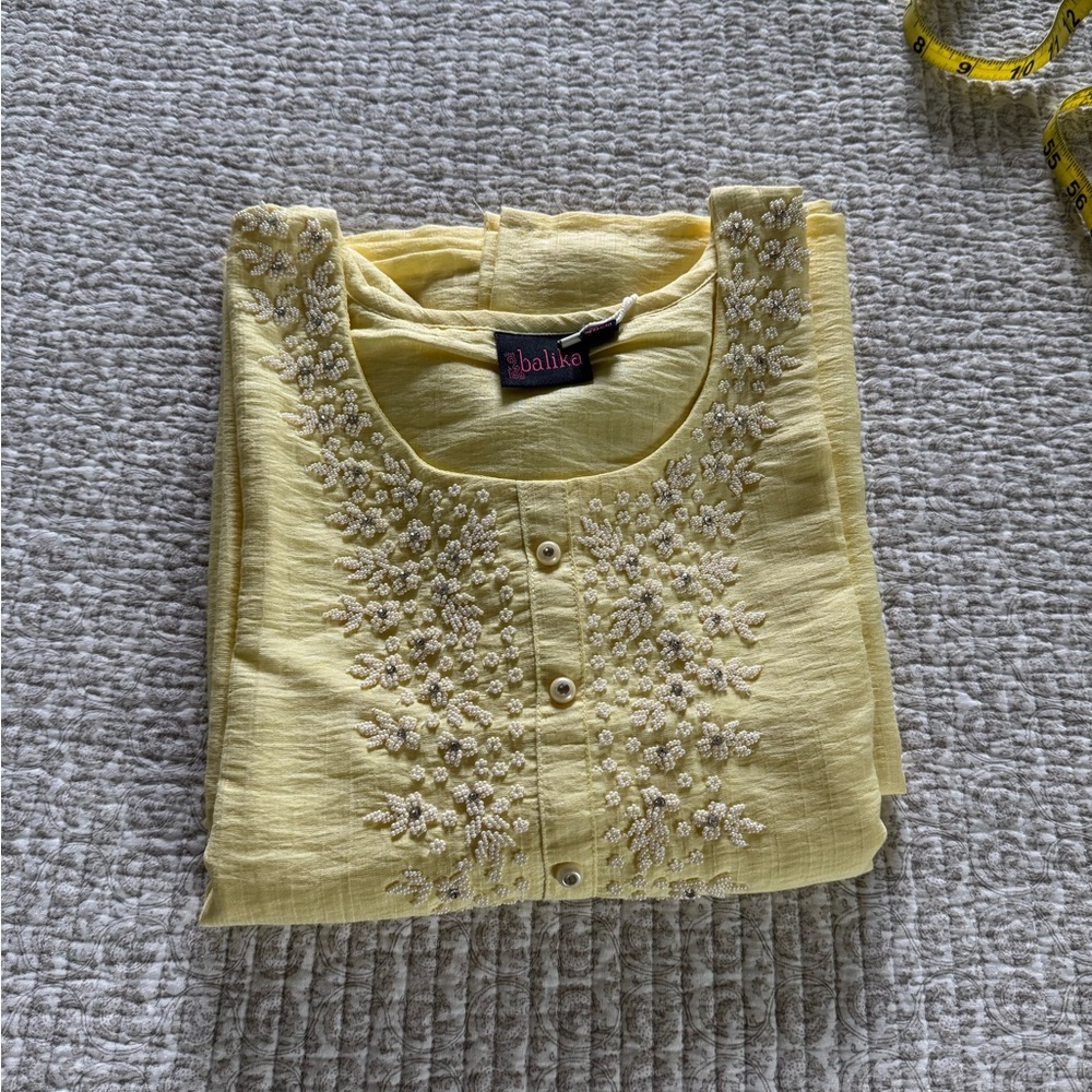 Yellow Embroidered Women's Kurta Top
